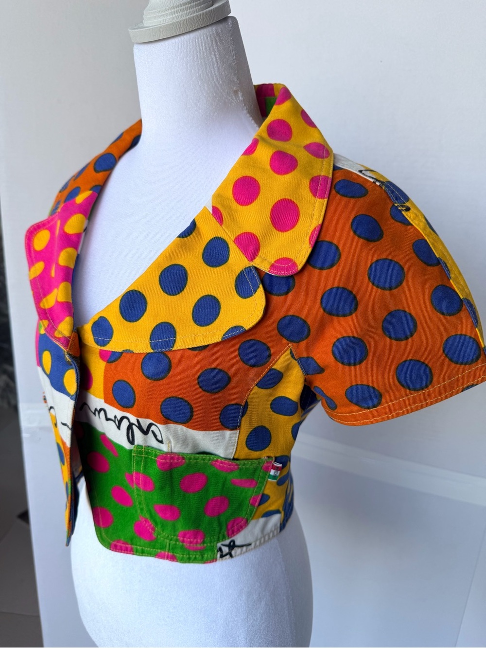 90s Vintage Color Block Polka Dot Crop Jacket - Picture 4 of 7